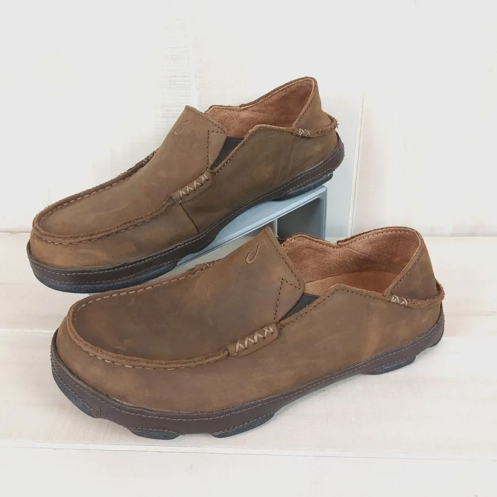 Olukai Moloa Leather Slip On Comfort Loafer Shoes Men's 7 Brown